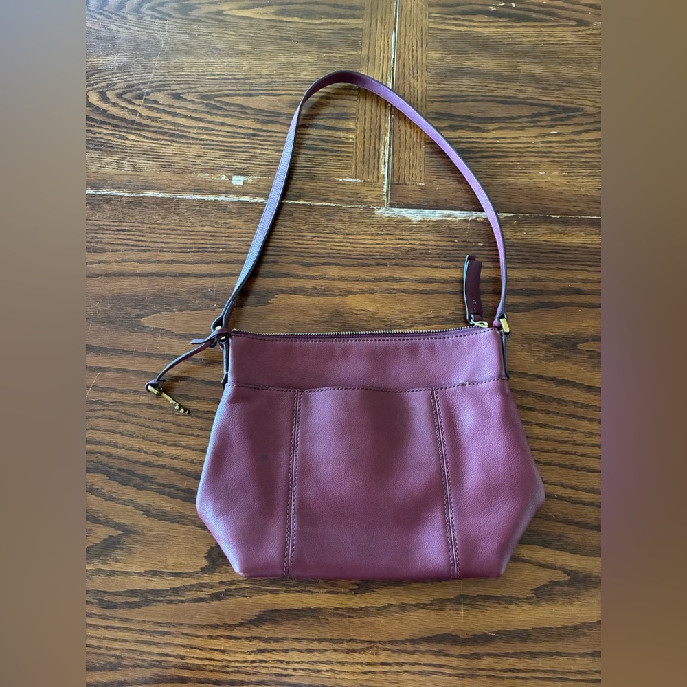 Fossil Women's Genuine Leather Burgundy Crossbody Purse Tote Handbag Bag Zipper